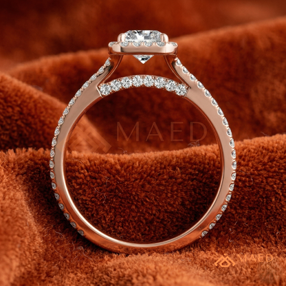 Radiant-Cut Halo Engagement Ring with Split-Shank Pavé Band