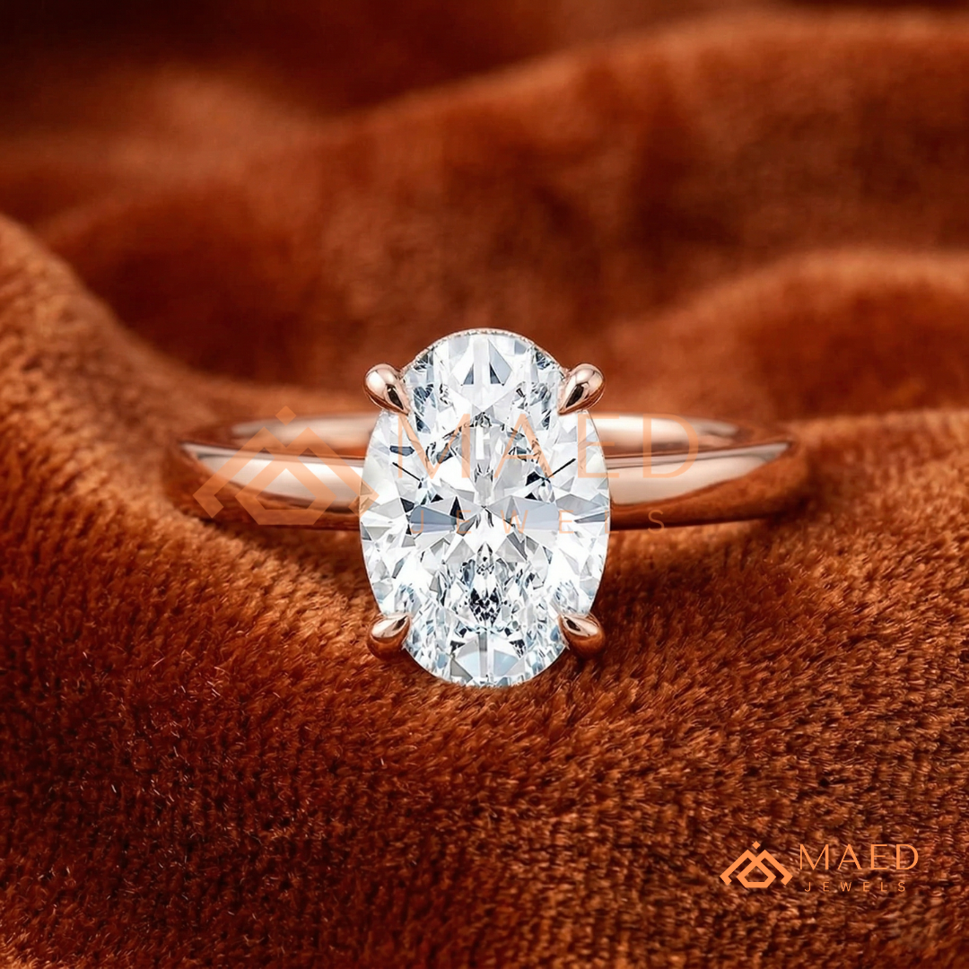 Classic Oval Cut Moissanite Solitaire Ring | 14K Gold, Rose Gold & Sterling Silver Engagement Ring for Women