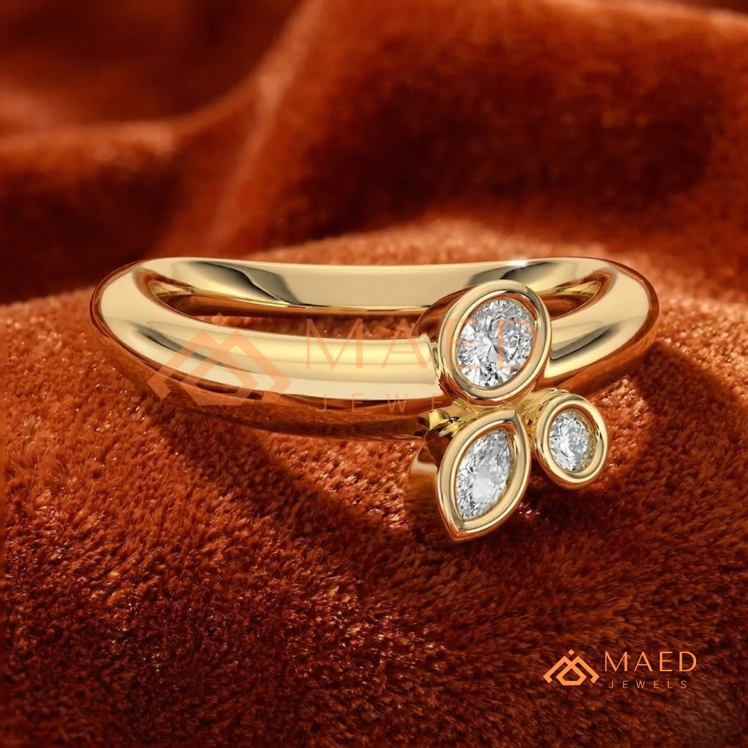 Cluster Petal Ring in 14K White Gold | Botanical Bezel Band