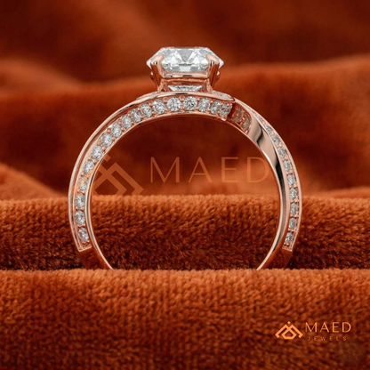 Oval Cut Bypass Halo Engagement Ring | Swirl Pavé Band in 14k Gold, Rose Gold & Silver