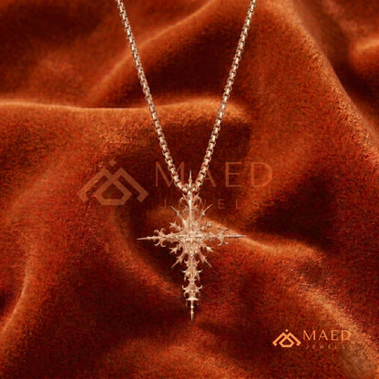 Gothic Starburst Cross Pendant – Thorn & Spike Filigree Necklace