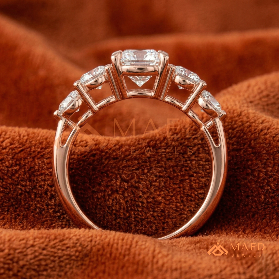 Round Cut 5-Stone Graduated Engagement Ring in Sterling Silver, 14K Gold & 14K Rose Gold