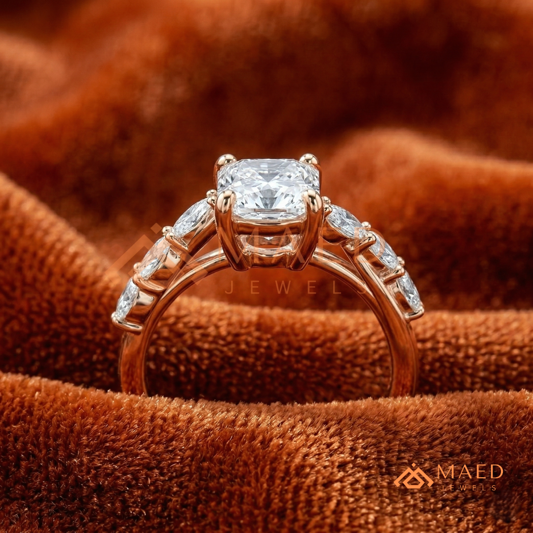 Marquise Leaf Clustered Vine Engagement Ring in 14K Gold, Rose Gold & Silver
