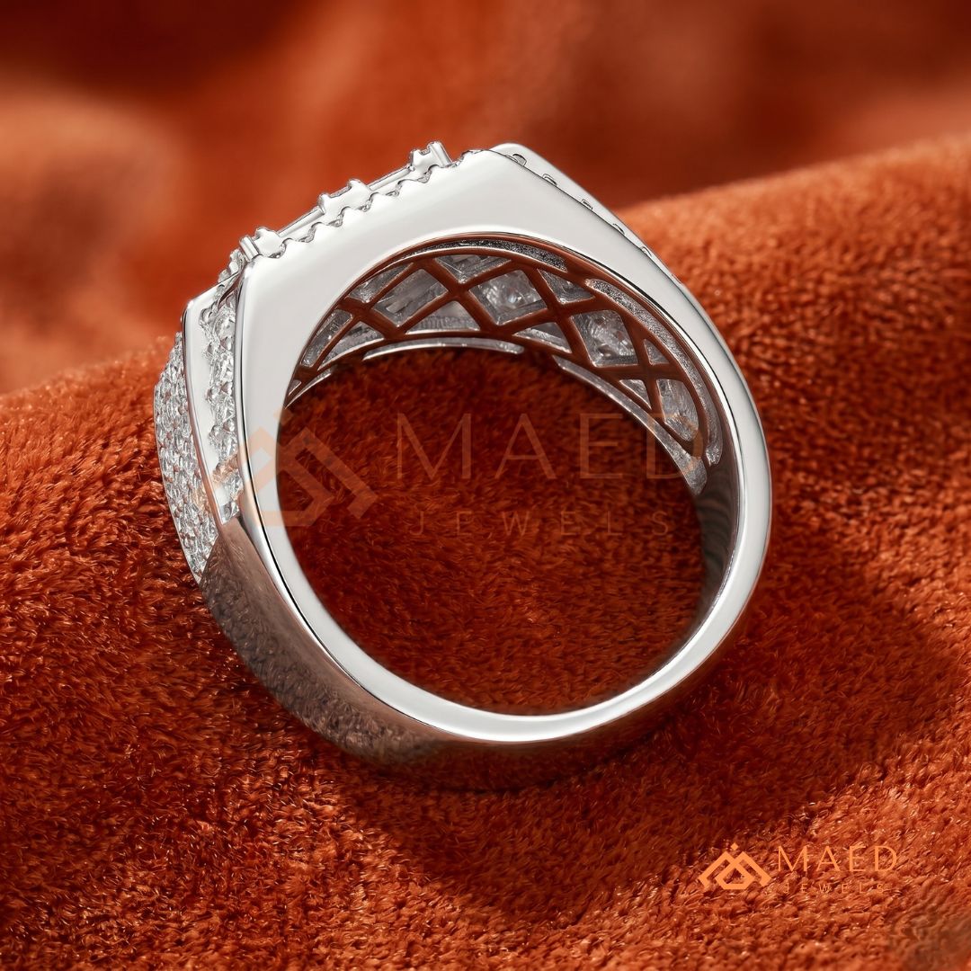 Men's Alternating Baguette & Pave Diamond Ring | Silver, 14K Gold & Rose Gold