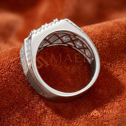 Men's Alternating Baguette & Pave Diamond Ring | Silver, 14K Gold & Rose Gold