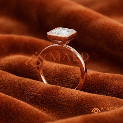 Radiant Cut Bezel Set Engagement Ring with Wide Flat Band in 14K Gold, Rose Gold & Silver