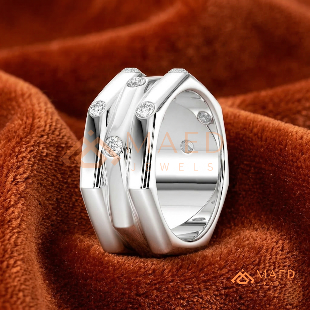 The Nexus Triple Layer Faceted Band | Flush Diamond Statement Ring