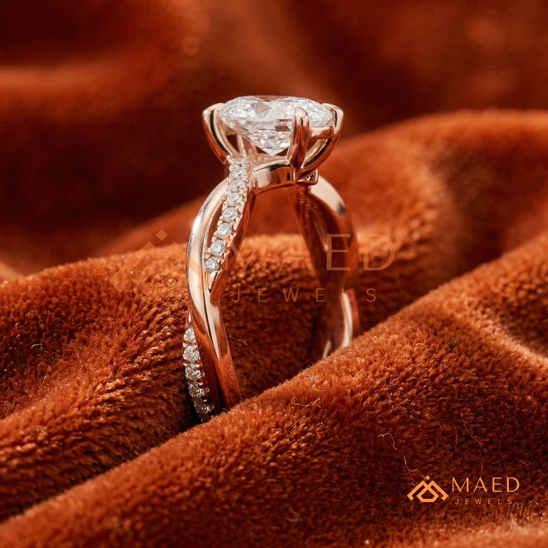 Oval Cut Twisted Infinity Engagement Ring in 14K Gold, Rose Gold & Silver | Entwined Pave Moissanite Wedding Ring for Women