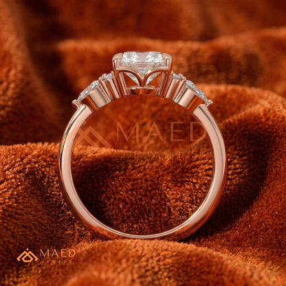 Oval Cut Cluster Engagement Ring | Pear & Round Side Stones in 14K Gold & Silver