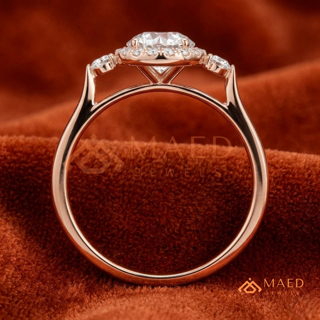 Majestic Oval Halo Diamond Simulant Ring in 14K Yellow Gold, Rose Gold & Sterling Silver