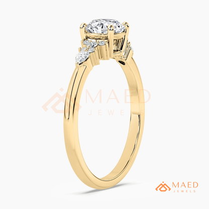 Round Cut Cluster Engagement Ring in 14K Gold, Rose Gold & Silver | Vintage Pear Accent Moissanite Ring for Women