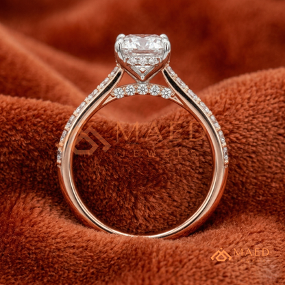Oval Cut Moissanite Engagement Ring | 14K Gold, Rose Gold & Silver Pave Band