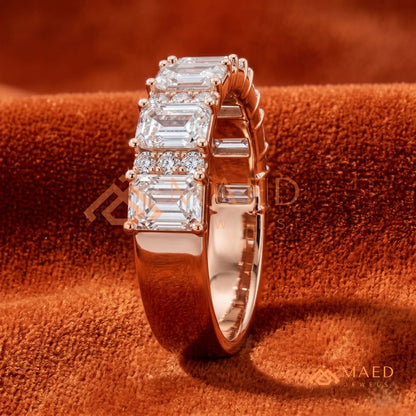 Alternating Emerald and Round Cut Half Eternity Ring – Modern Vintage Wedding Band