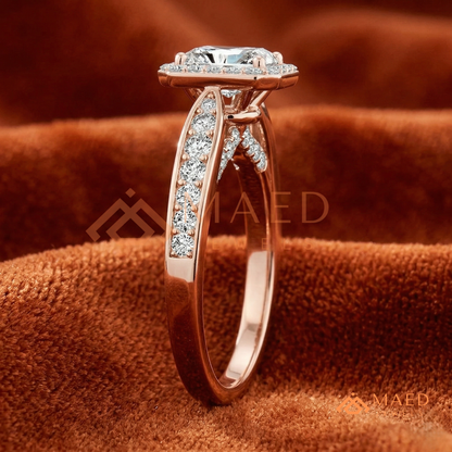 Radiant Cut Rectangular Halo Engagement Ring with Twisted Pavé Band