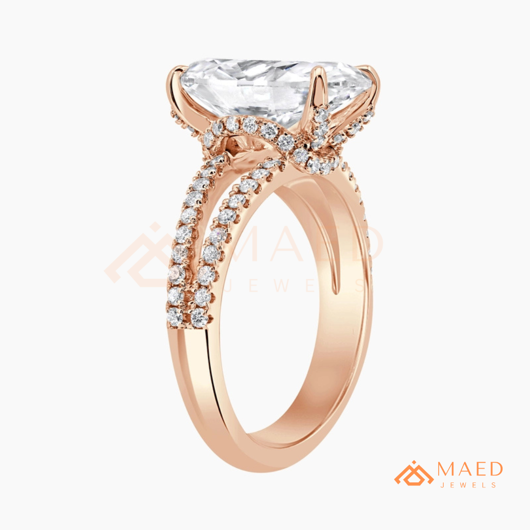 Nature-Inspired Radiant Cut Three-Stone Engagement Ring with Thorn Band in Silver, 14K Gold & Rose Gold