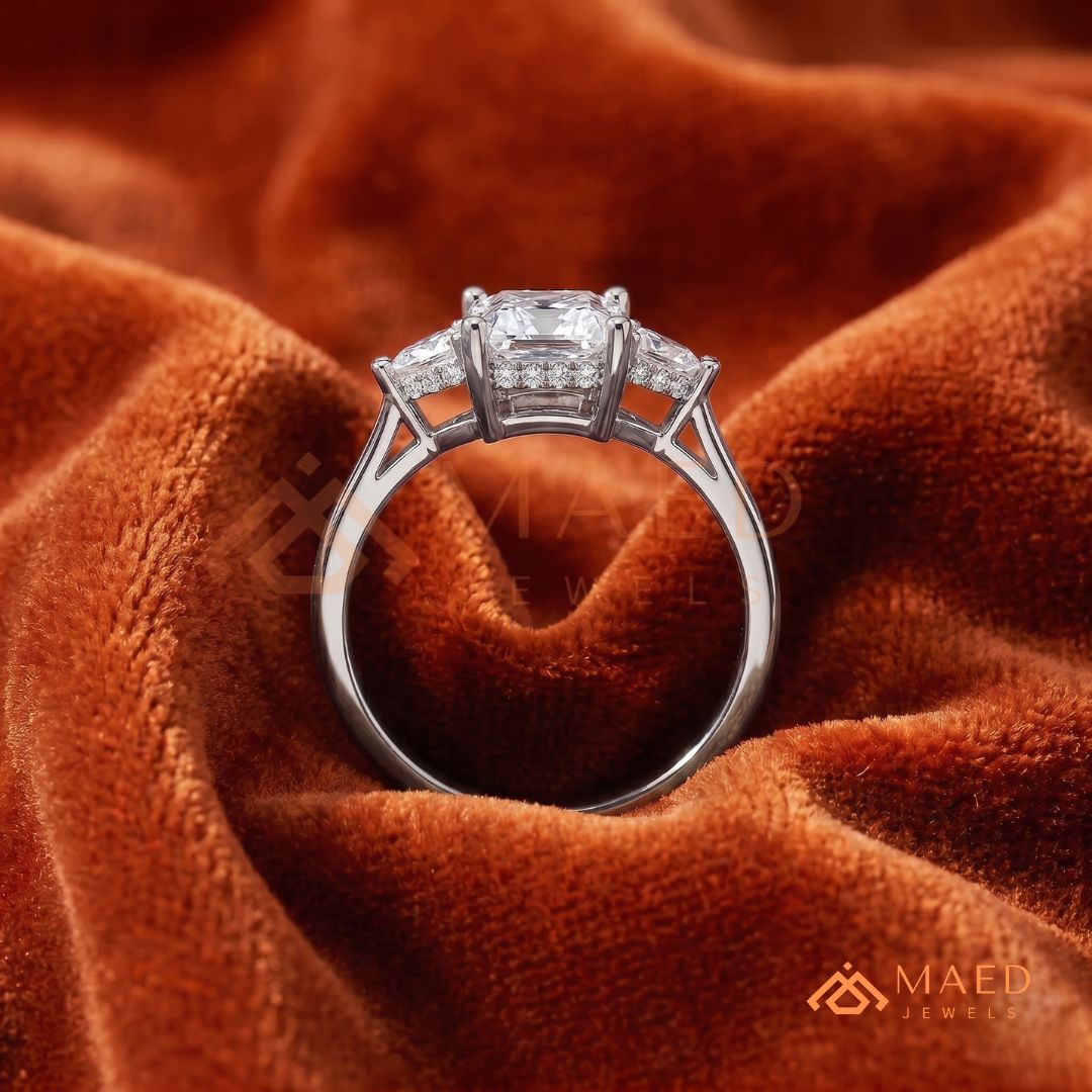 Radiant Cut Engagement Ring with Pear Side Stones | 14k Gold, Rose Gold & Silver