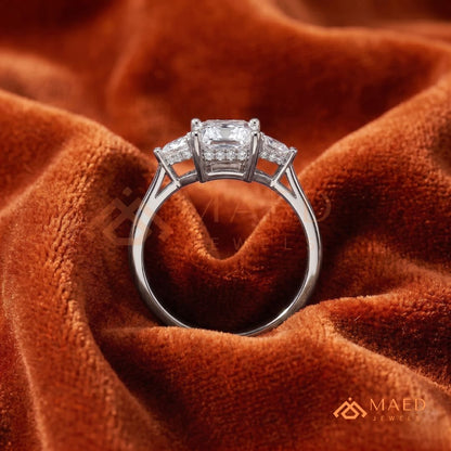 Radiant Cut Engagement Ring with Pear Side Stones | 14k Gold, Rose Gold & Silver