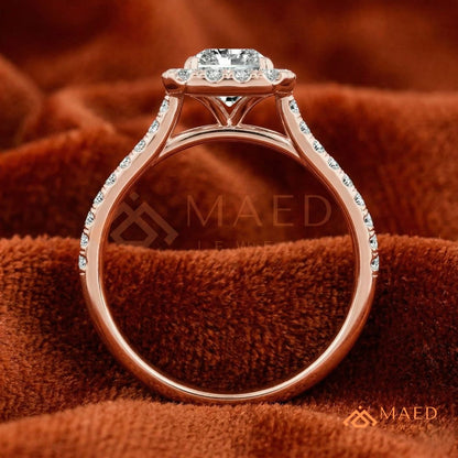 Radiant Cut Halo Engagement Ring with Pavé Band – Sterling Silver, 14K Gold, or 14K Rose Gold