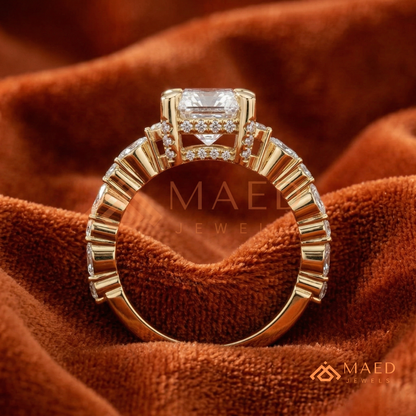 Radiant Cut Engagement Ring | Marquise & Round Cluster Band in 14K Gold, Rose Gold & Sterling Silver