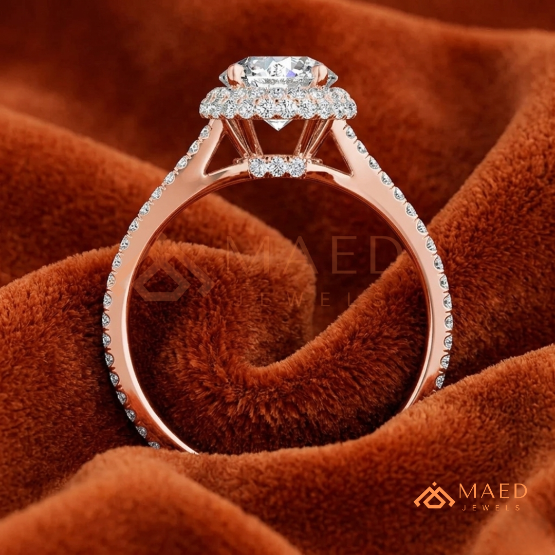 Round-Cut Halo Engagement Ring with Split-Shank Pavé Band