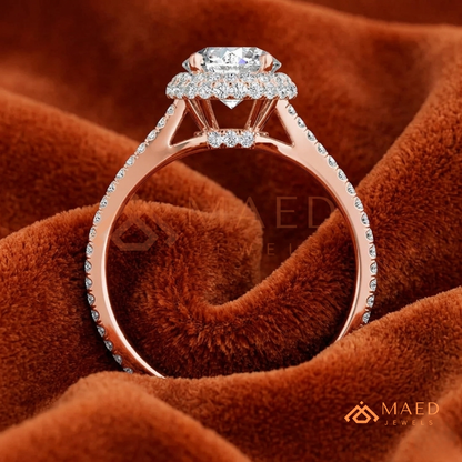 Round-Cut Halo Engagement Ring with Split-Shank Pavé Band