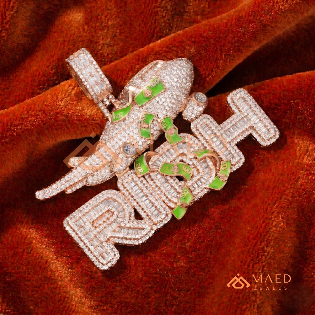 "RICH" Jet & Money Statement Pendant – Iced Out Luxury Medallion