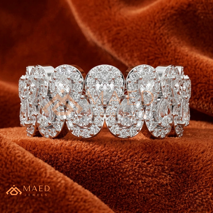 Scalloped Pear Cut Diamond Statement Ring – Silver, 14K Yellow & Rose Gold