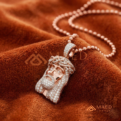 Iced Out Jesus Piece Pendant Necklace in Sterling Silver & 14K Gold