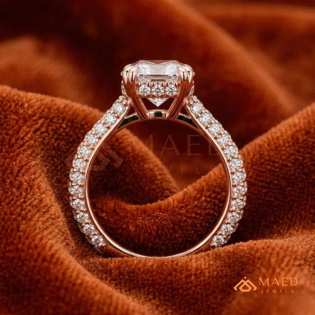Nature-Inspired Radiant Cut Three-Stone Engagement Ring with Thorn Band in Silver, 14K Gold & Rose Gold