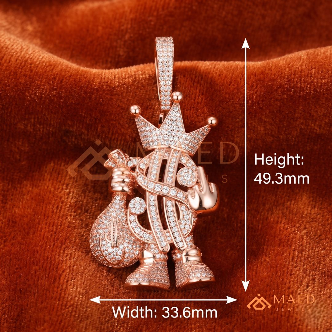 Money Bag King Diamond Pendant - 14K Gold, Rose Gold & Sterling Silver Hip Hop Charm