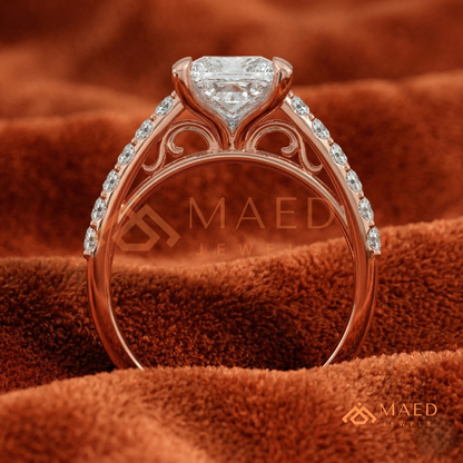 Princess Cut Engagement Ring with Pavé Band | 14k Gold, Rose Gold & Silver