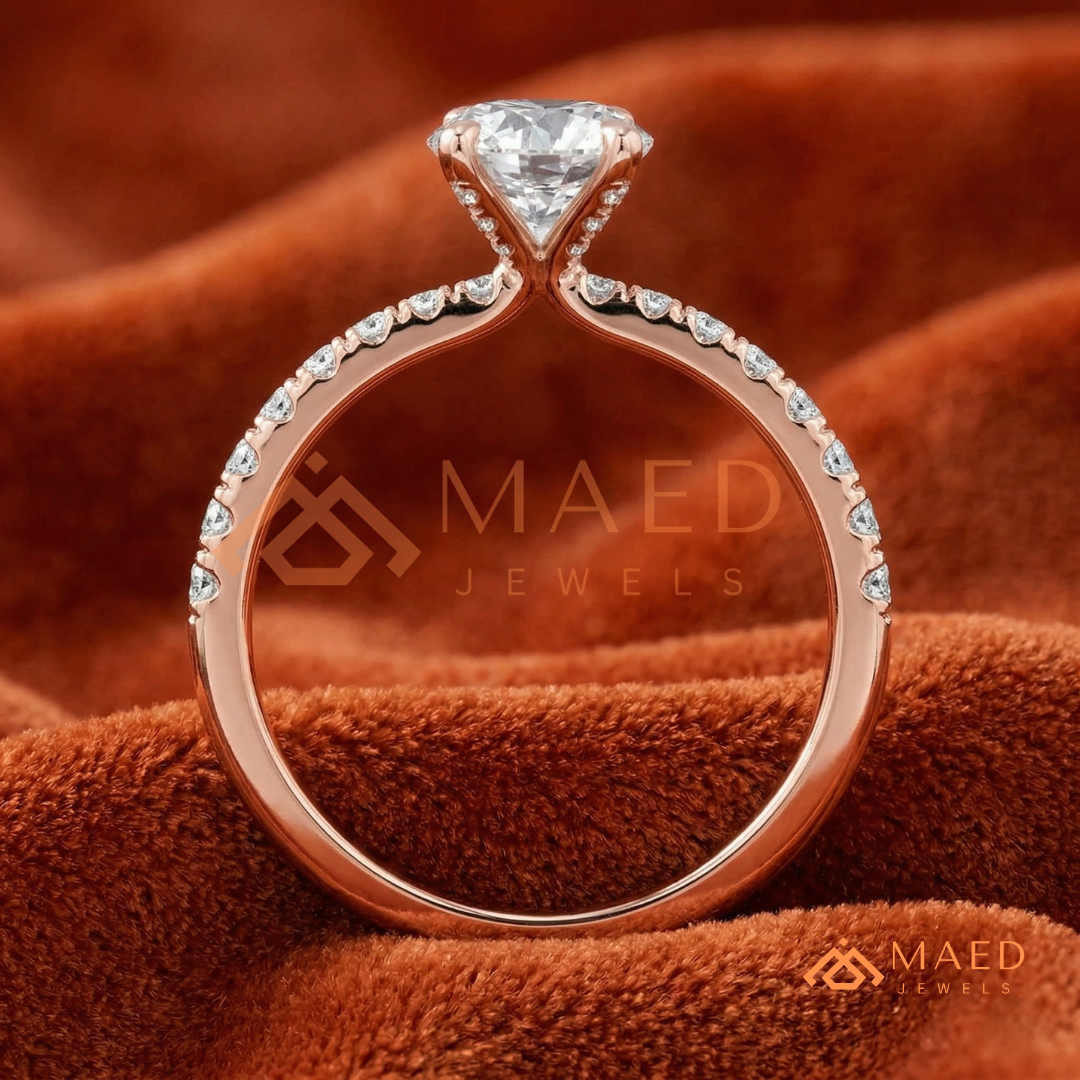 Oval Cut Engagement Ring with Pavé Band in Silver, 14K Gold, & 14K Rose Gold