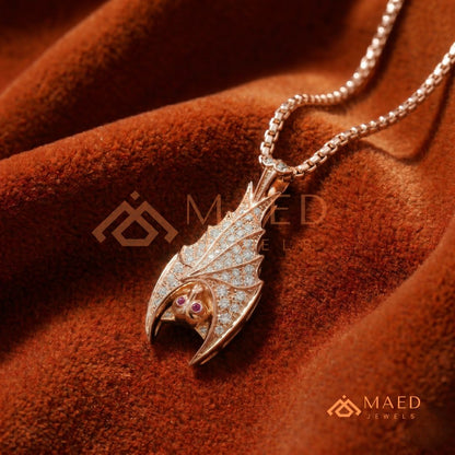 Vampire Bat Diamond Cluster Statement Charm – Red Eye Halloween Pendant