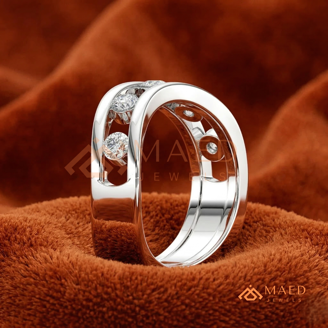 Contoured Open-Channel Diamond Ring | Silver, 14K Yellow & Rose Gold