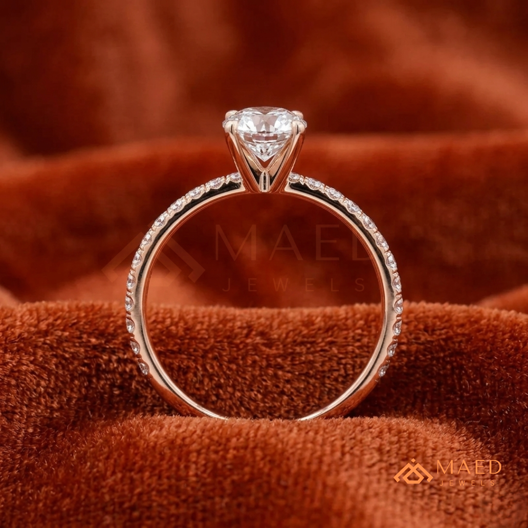 Oval Cut Moissanite Engagement Ring in 14K Gold, Rose Gold & Sterling Silver | Pave Diamond Simulant Wedding Band