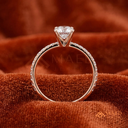 Oval Cut Moissanite Engagement Ring in 14K Gold, Rose Gold & Sterling Silver | Pave Diamond Simulant Wedding Band