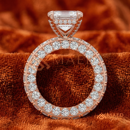 Classic Asscher Cut Solitaire Engagement Ring with Eternity Band Shank in Silver, 14K Gold & Rose Gold