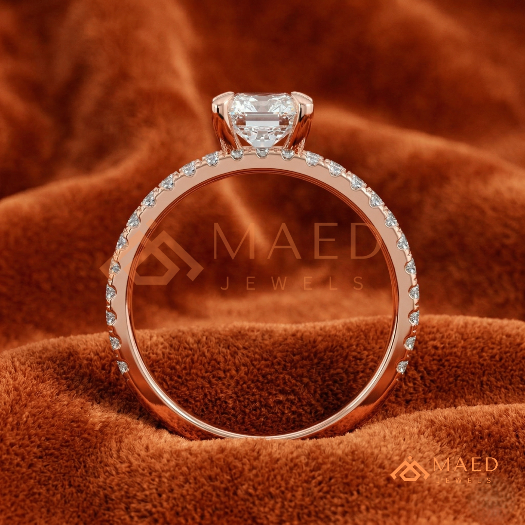 Radiant Cut Double Band Engagement Ring | Floating Open Spacer Pavé Cuff