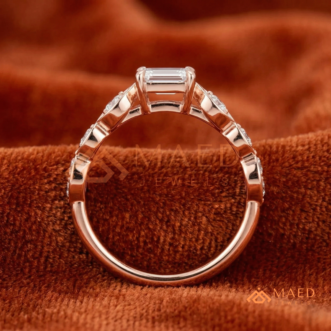 Vintage Emerald Cut Art Deco Engagement Ring in 14K Gold, Rose Gold & Silver