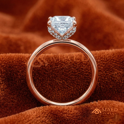 Princess Cut Hidden Halo Engagement Ring in 14K Gold & Sterling Silver