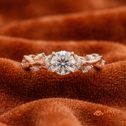 Nature Inspired Twisted Vine Engagement Ring in 14K Gold, Rose Gold & Silver