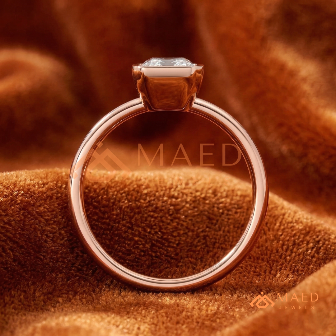 The Rowan Radiant Half-Bezel Engagement Ring – Silver, 14K Yellow & Rose Gold