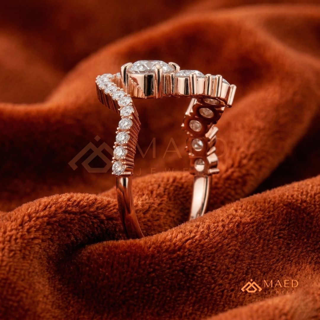 Nature-Inspired Radiant Cut Three-Stone Engagement Ring with Thorn Band in Silver, 14K Gold & Rose Gold