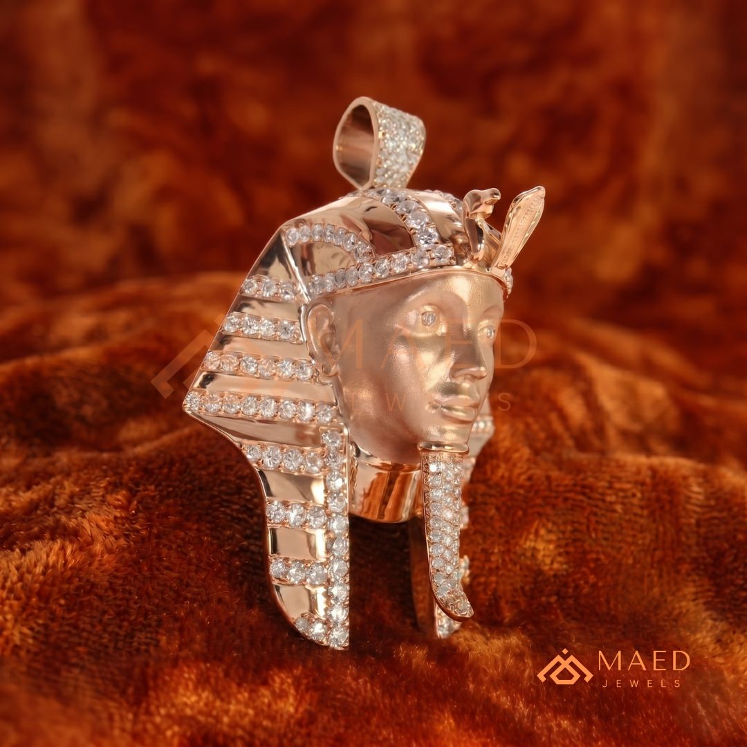 Heavy Egyptian Pharaoh Mask Statement Charm – Diamond Cluster Pendant