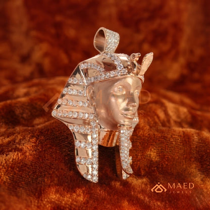 Heavy Egyptian Pharaoh Mask Statement Charm – Diamond Cluster Pendant