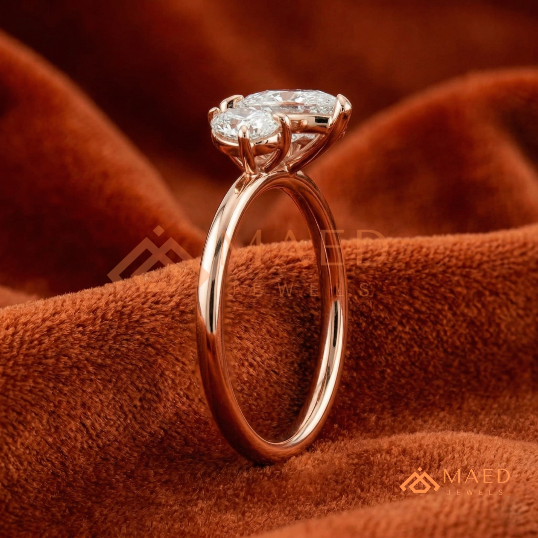 Toi et Moi Dual Pear Cut Bypass Engagement Ring in 14K Gold, Rose Gold & Silver