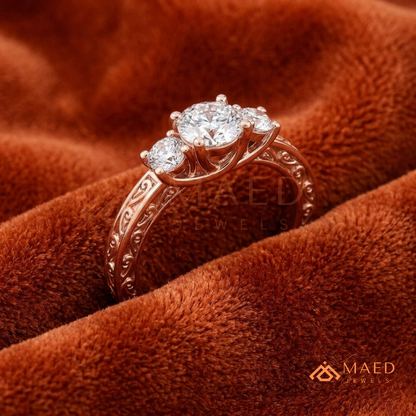 Past Present Future Round Cut Ring in 14K Yellow Gold, Rose Gold & Sterling Silver