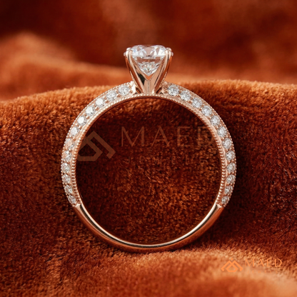 Vintage-Inspired Halo Diamond Simulant Ring in 14K Yellow Gold, Rose Gold & Sterling Silver