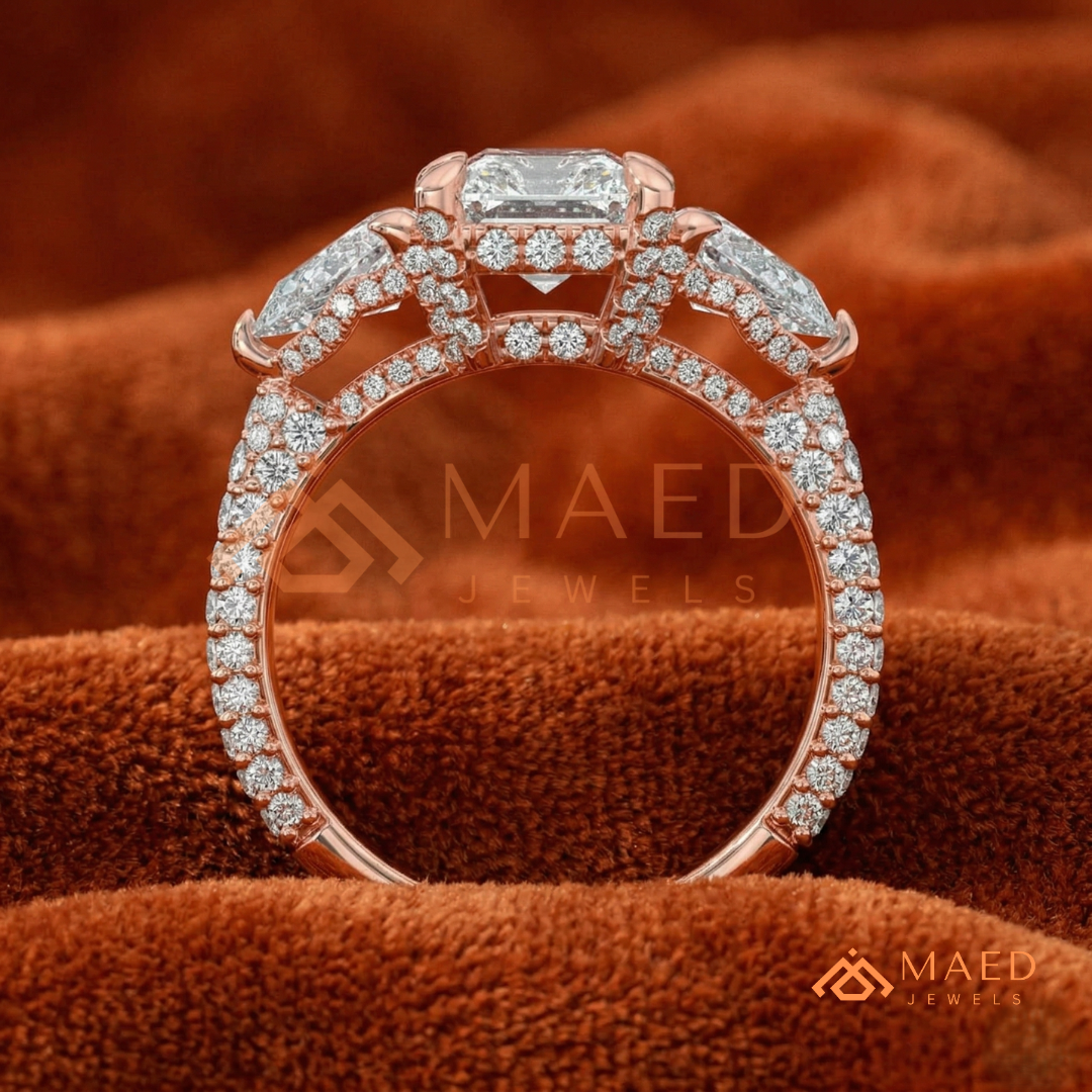 Modern Oval Cut Triple Row Engagement Ring with Baguette & Pavé Band