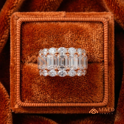 The Empress Triple-Row Ring | Vertical Emerald & Oval Cut Cocktail Band